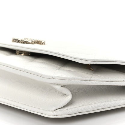 Chanel Shiny Caviar Quilted Strass Wallet On Chain WOC White 9 of 9