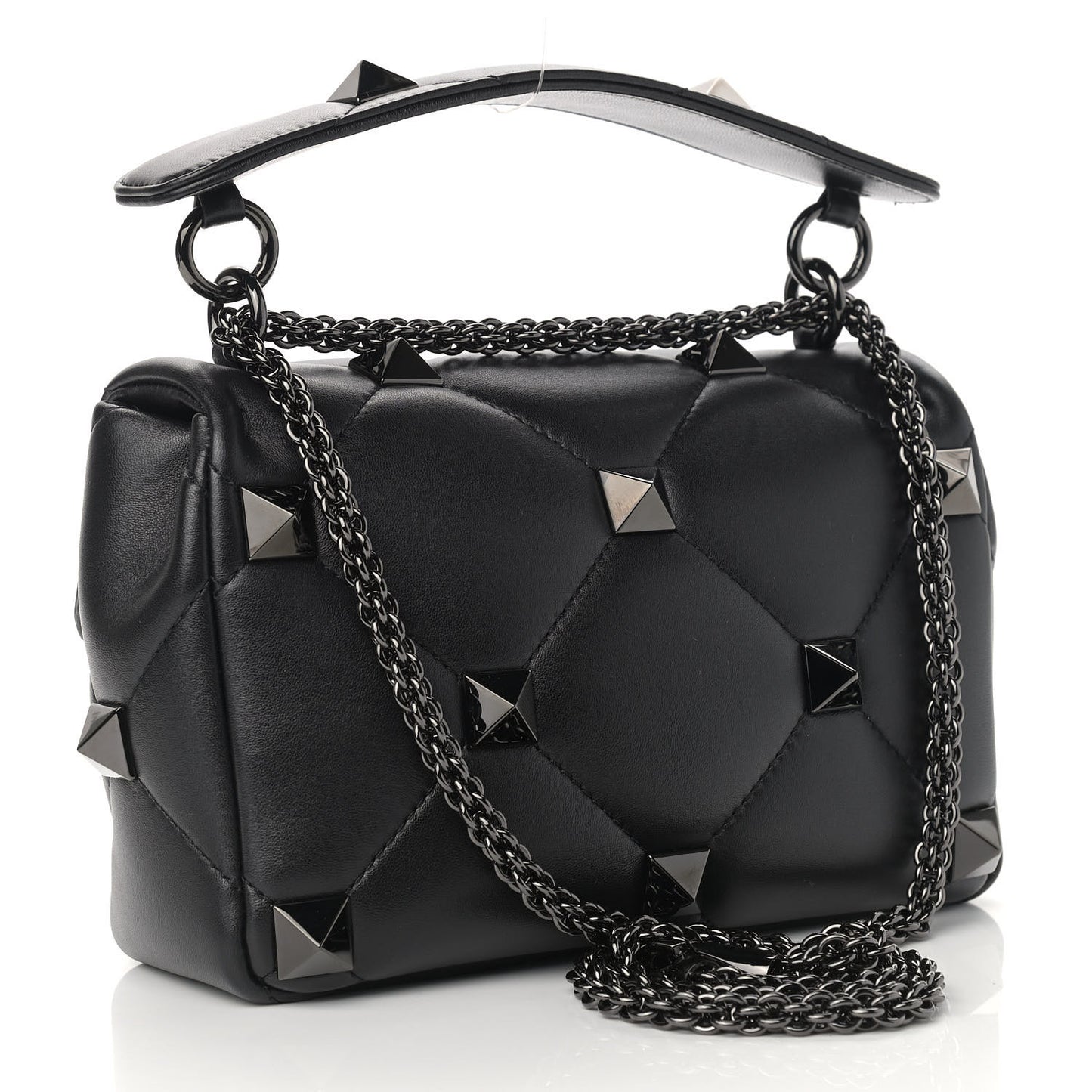 Nappa Monochrome Medium Roman Stud Shoulder Bag Black