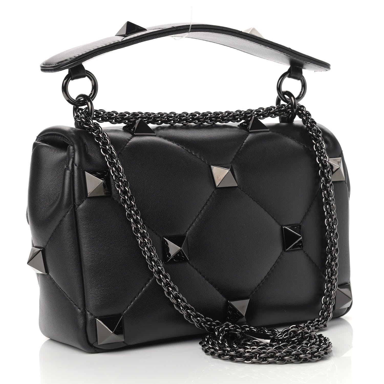 Valentino Garavani Nappa Monochrome Medium Roman Stud Shoulder Bag Black 3 of 8