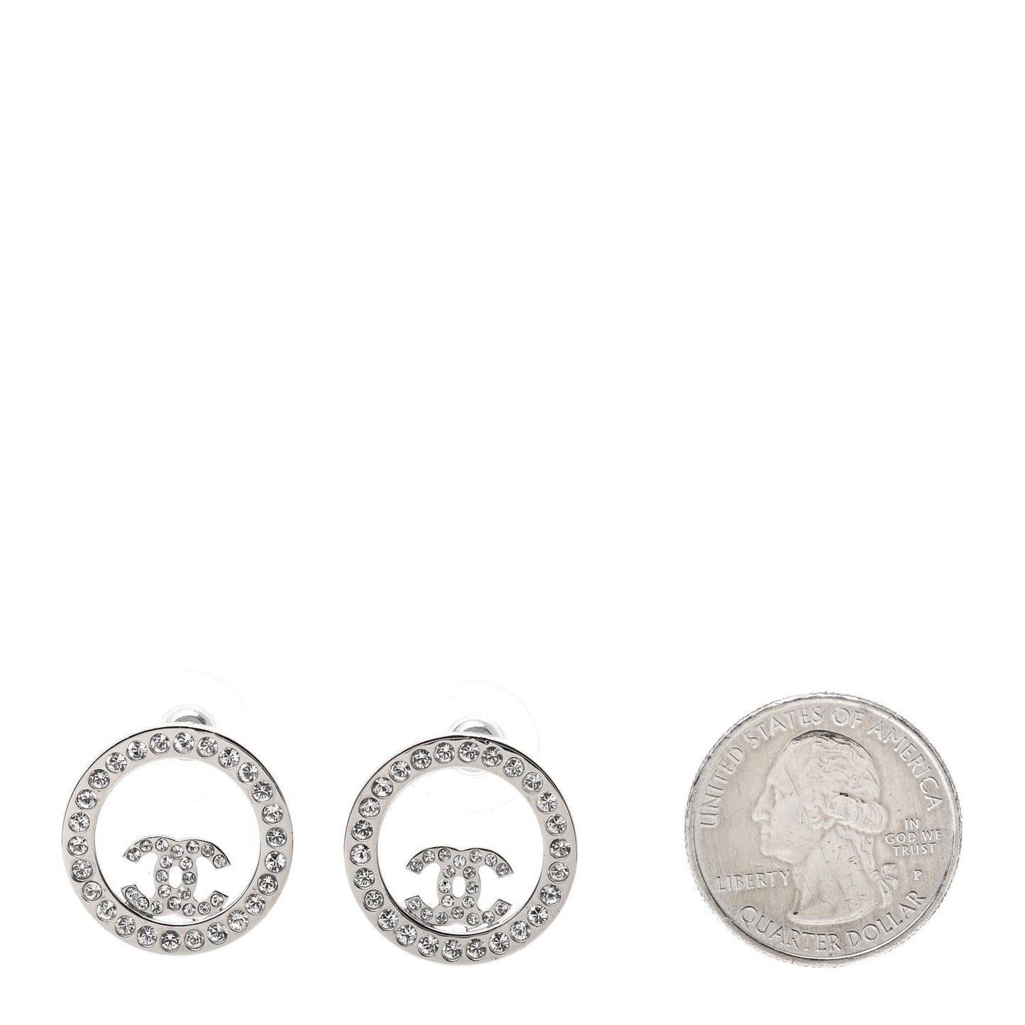 Crystal CC Round Earrings Silver