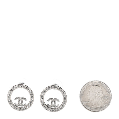 Chanel Crystal CC Round Earrings Silver 2 of 4