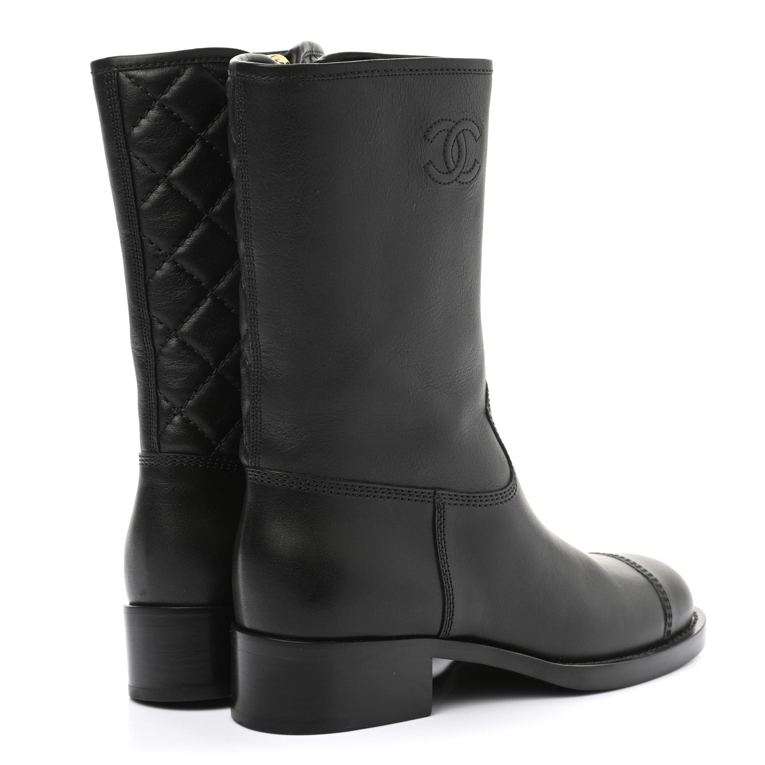 Chanel Calfskin CC Boots 37 Black 4 of 9