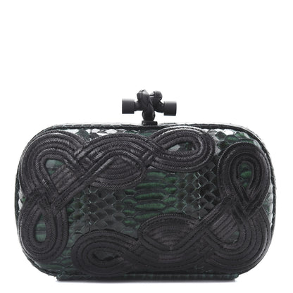 Bottega Veneta Snakeskin Passamaneria Woven Knot Clutch Emerald 1 of 8