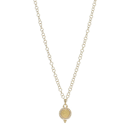 Temple St. Clair 18K Yellow Gold Diamond 10mm Pave Angel Pendant Link Chain Necklace 1 of 5