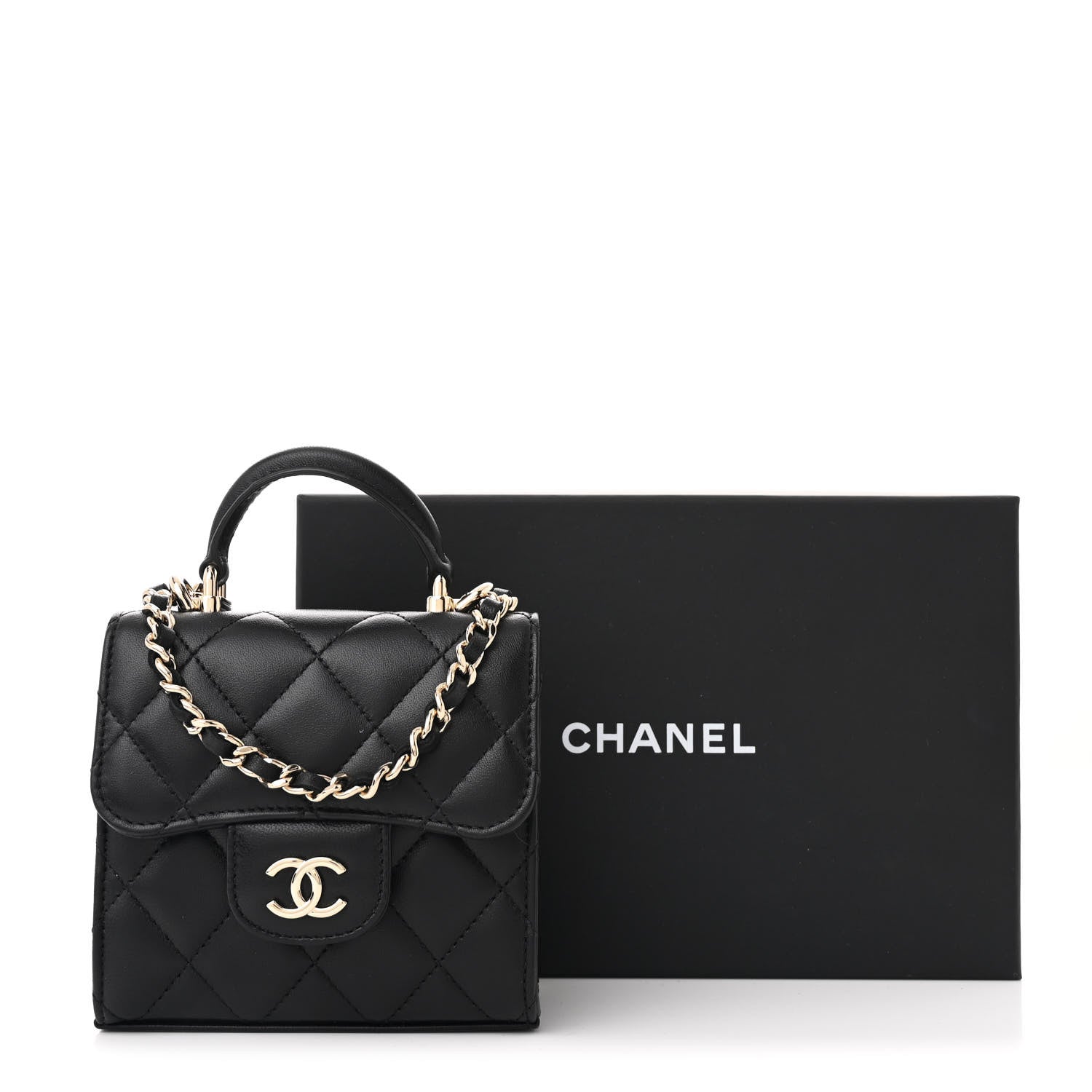 Chanel Lambskin Quilted Top Handle Flap Clutch With Chain Black 11 of 11
