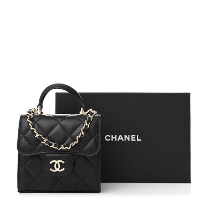 Chanel Lambskin Quilted Top Handle Flap Clutch With Chain Black 11 of 11