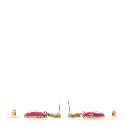 Chanel Crystal CC Resin Heart Drop Earrings Pink Gold 5 of 6