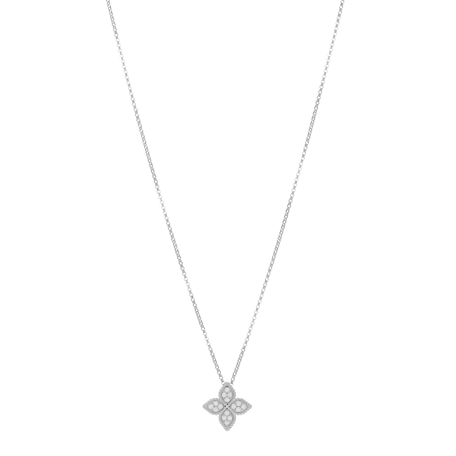 Roberto Coin 18K White Gold Diamond Medium Princess Flower Pendant Necklace 1 of 4