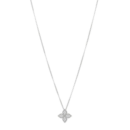 Roberto Coin 18K White Gold Diamond Medium Princess Flower Pendant Necklace 1 of 4