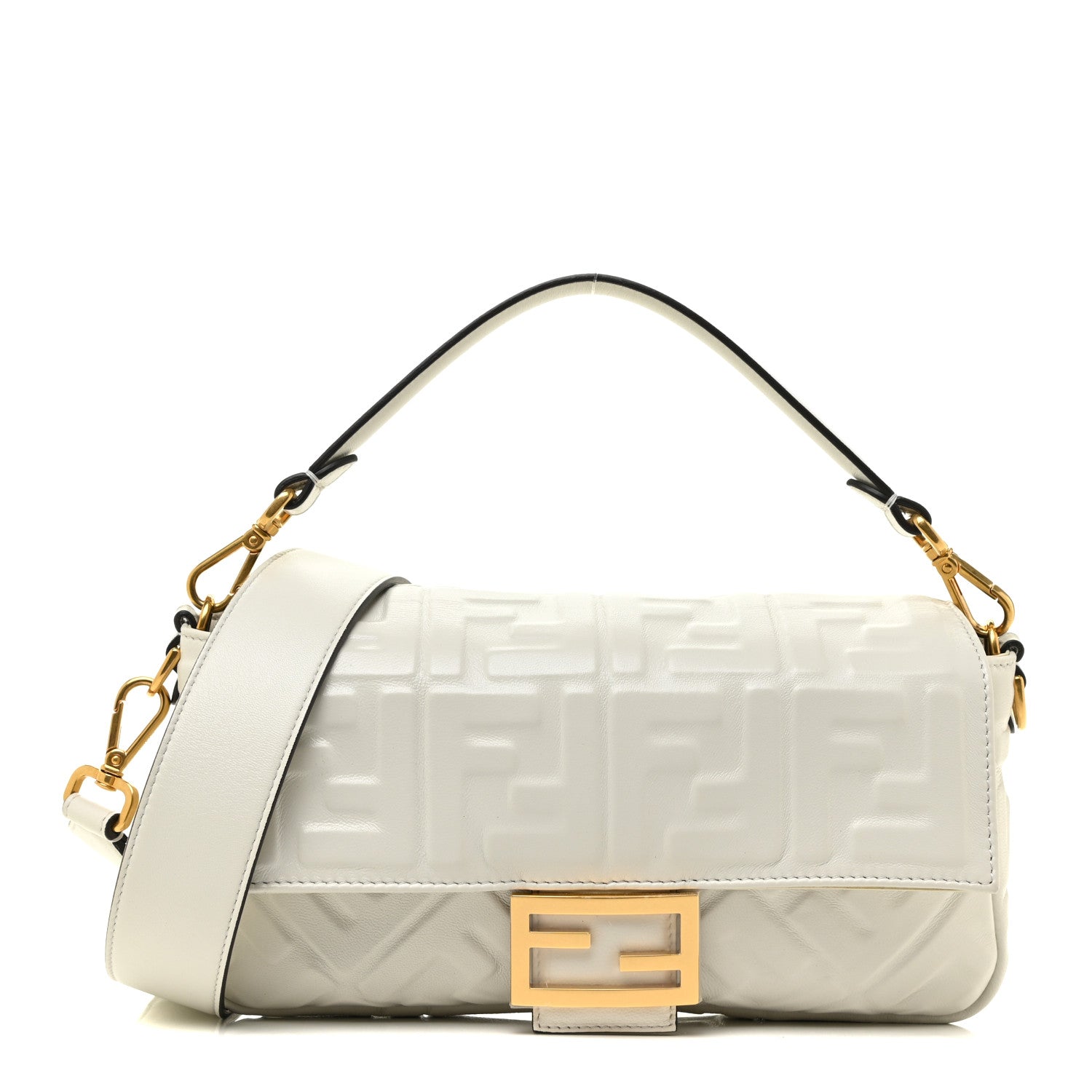 Fendi Nappa FF 1974 Embossed Baguette White 1 of 16