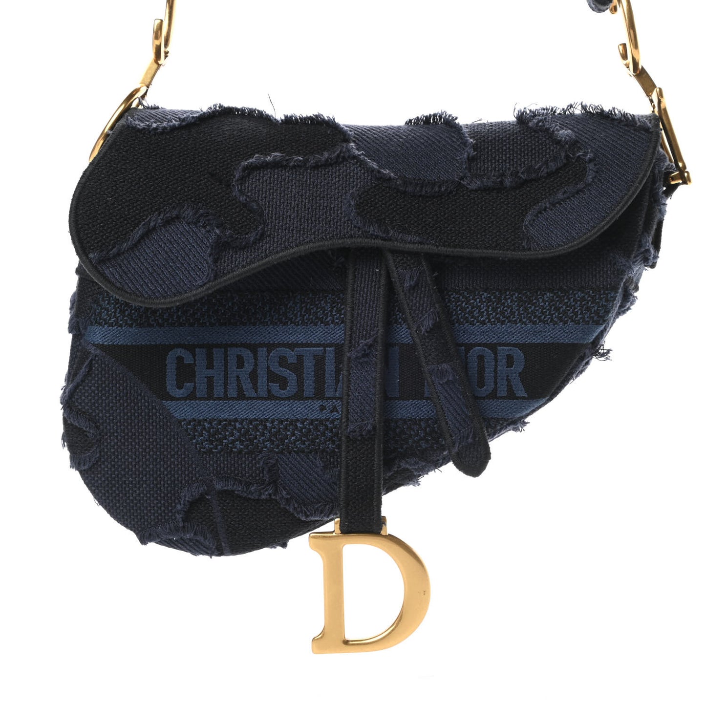 Canvas Embroidered Camouflage Saddle Bag Blue