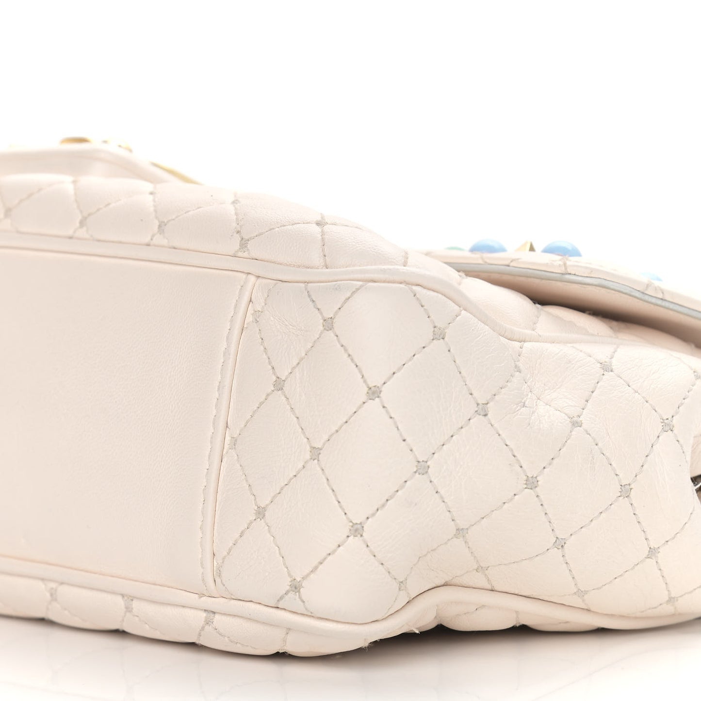 Lambskin Watersnake Embellished Lucia Shoulder Bag White