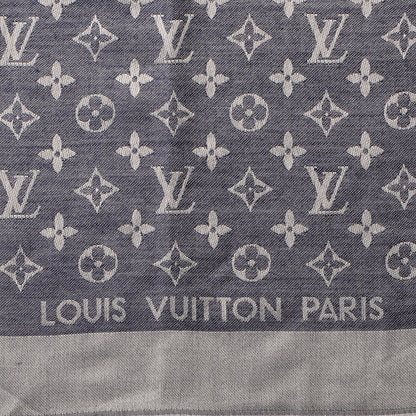 Louis Vuitton Silk Wool Monogram Denim Shawl Blue 4 of 5