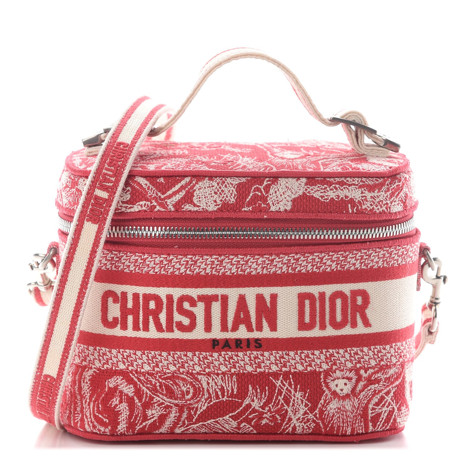 Christian Dior Canvas Embroidered Toile De Jouy Small Travel Vanity Case Fuchsia 1 of 7