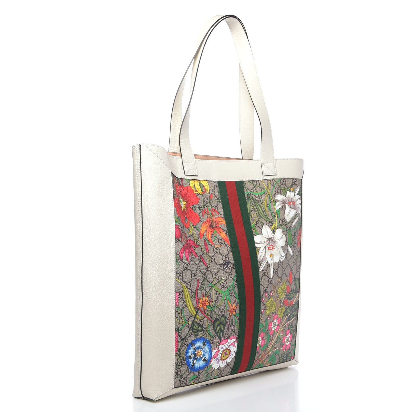 GG Supreme Monogram Flora Web Ophidia Vertical Shopping Tote White