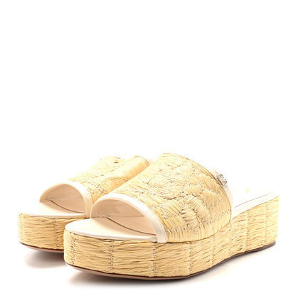 Valentino Garavani Woven Straw Flatform 25/45mm Slide Sandals 39.5 Light Ivory 4 of 10