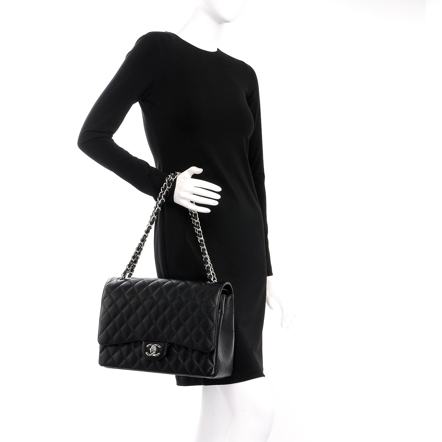 Caviar Quilted Maxi Double Flap Black