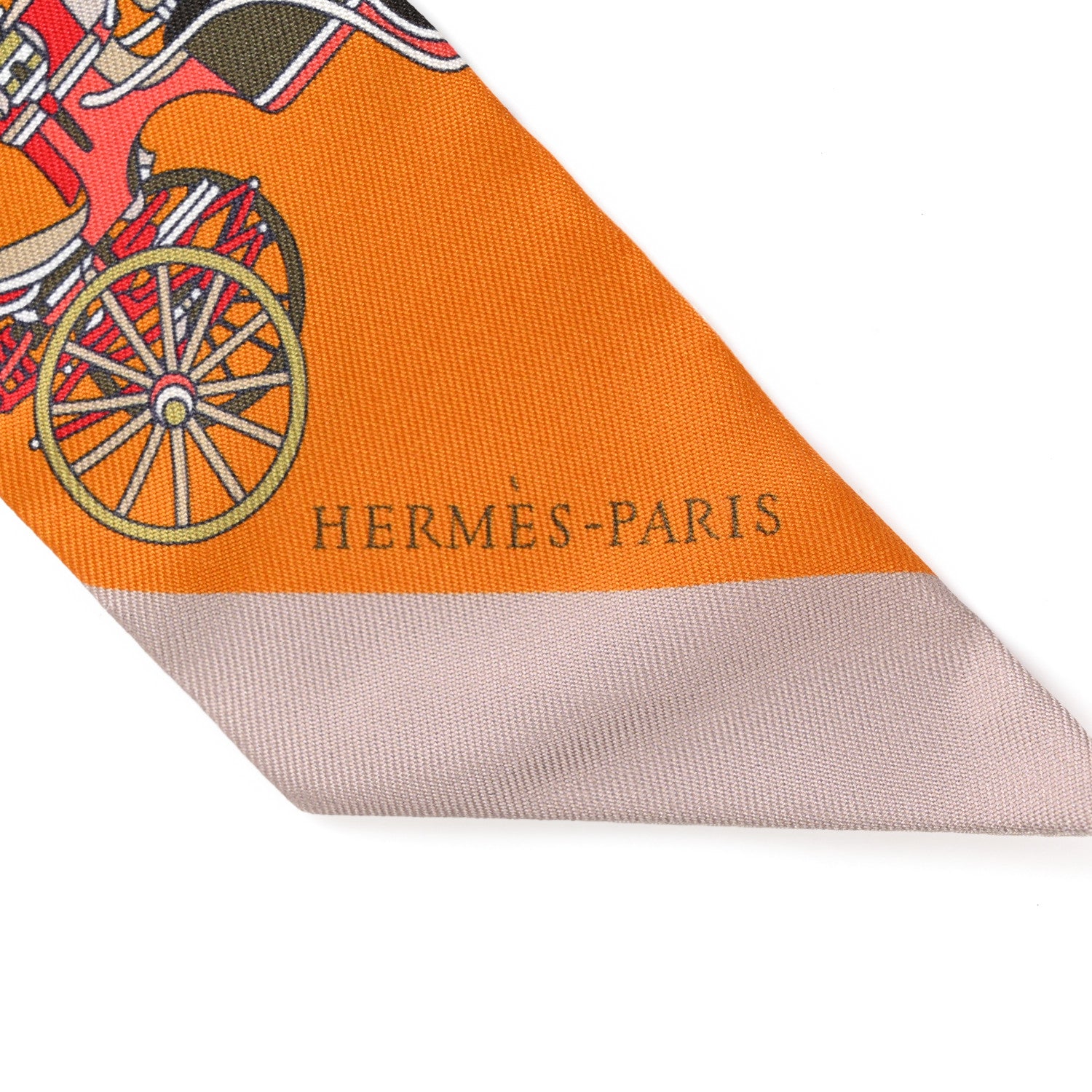 Hermes Silk Les Voitures Exquises Twilly Orange Beige Kaki 3 of 4