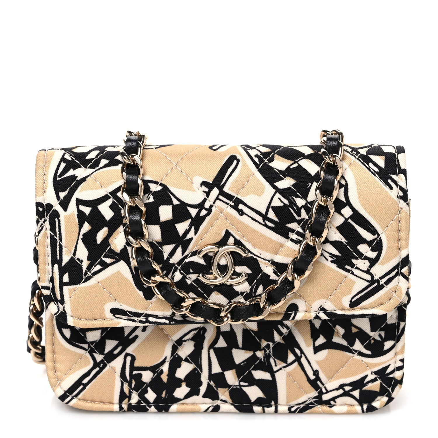Chanel Canvas Check Flag Printed CC Clutch With Chain Beige Multicolor 1 of 10