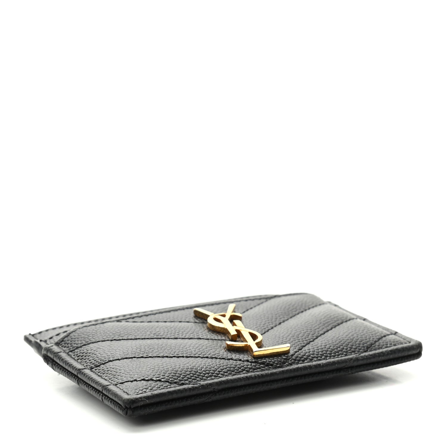 Saint Laurent Grain De Poudre Matelasse Chevron Monogram Credit Card Case Black 4 of 7