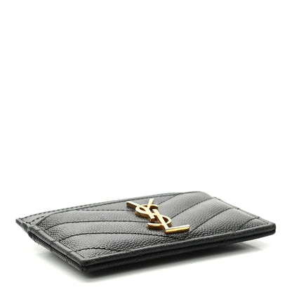 Saint Laurent Grain De Poudre Matelasse Chevron Monogram Credit Card Case Black 4 of 7