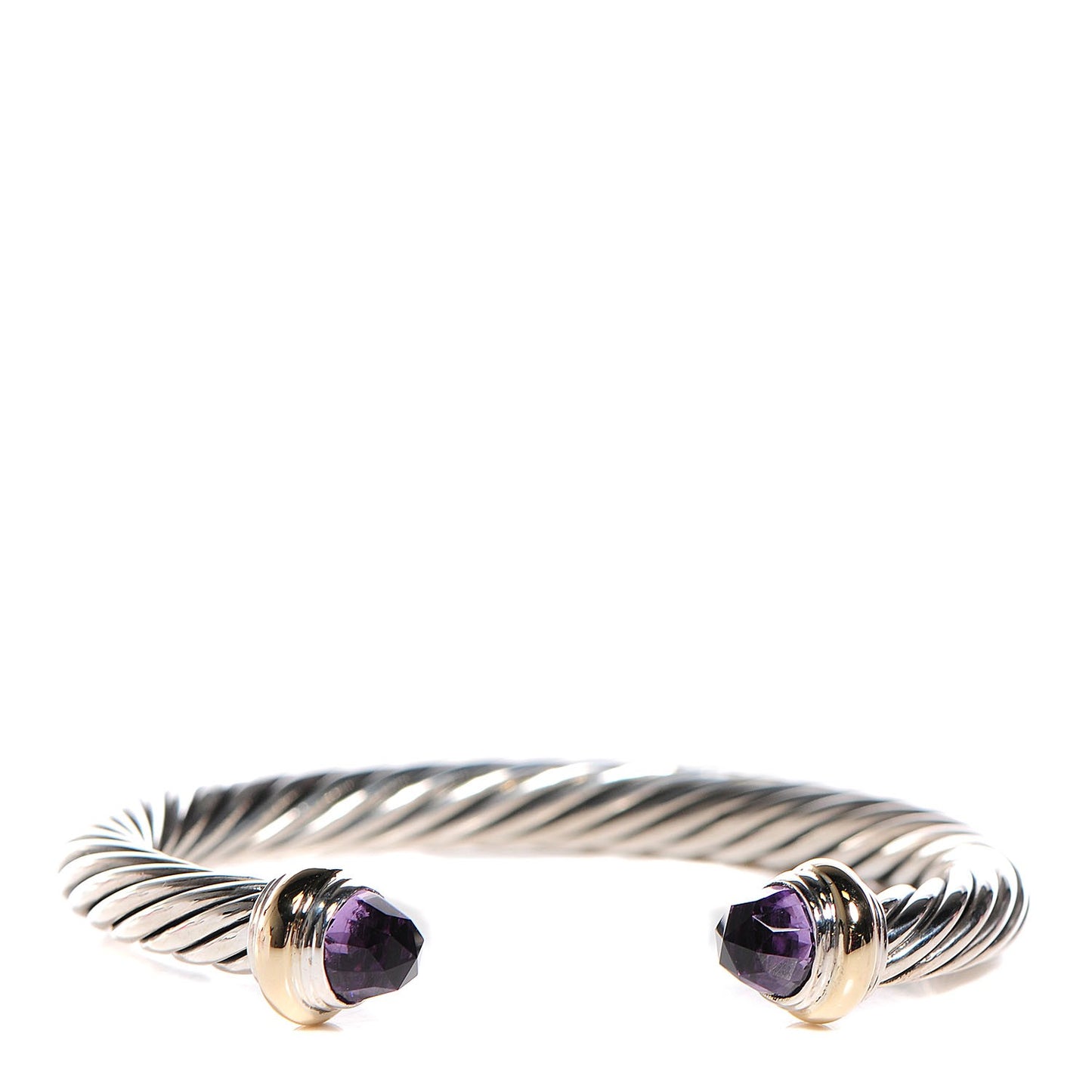 Sterling Silver 14K Yellow Gold Amethyst 7mm Cable Classics Bracelet