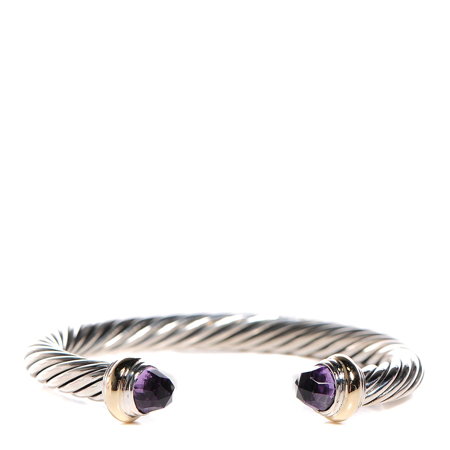 David Yurman Sterling Silver 14K Yellow Gold Amethyst 7mm Cable Classics Bracelet 1 of 5