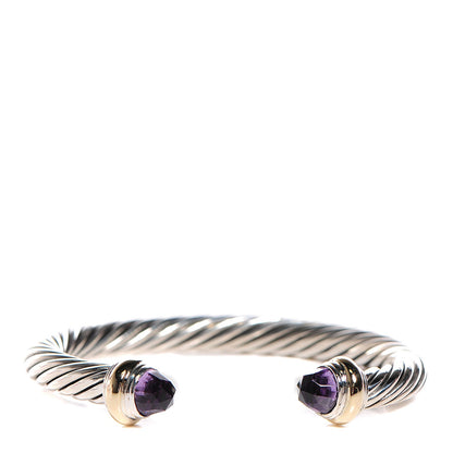 David Yurman Sterling Silver 14K Yellow Gold Amethyst 7mm Cable Classics Bracelet 1 of 5