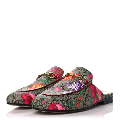 Gucci GG Supreme Monogram Flora Womens Princetown Slippers 36.5 Beige Ebony Multicolor Rosso 3 of 9