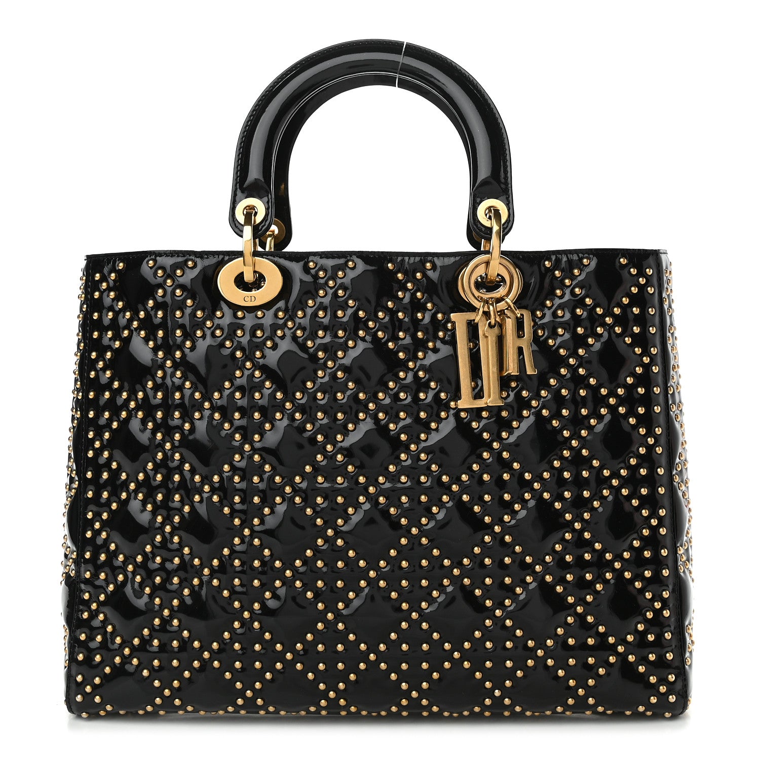 Christian Dior Patent Cannage Studded Large Lady Dior Black 1 of 10