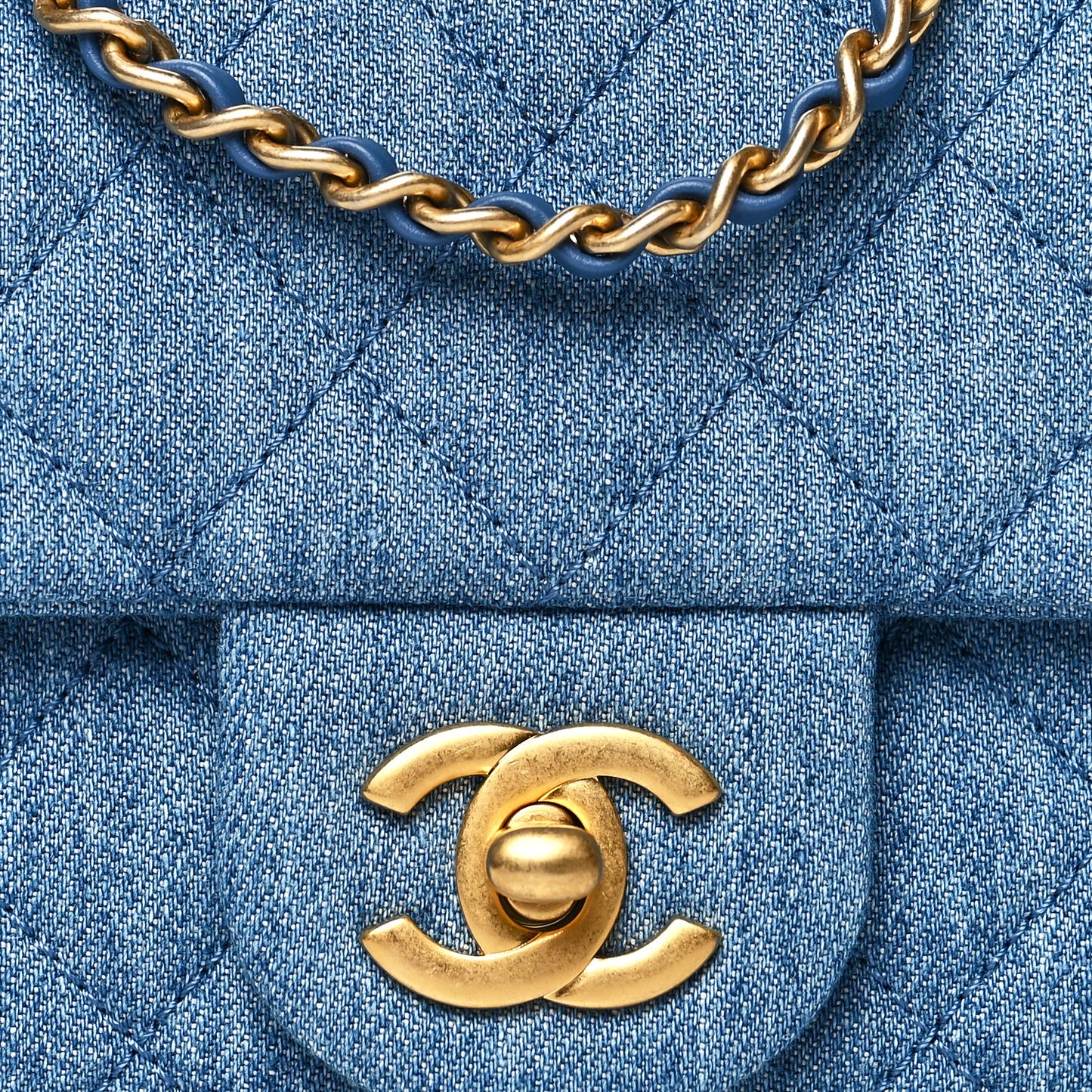 Denim Quilted Mini Pearl Crush Rectangular Flap Blue