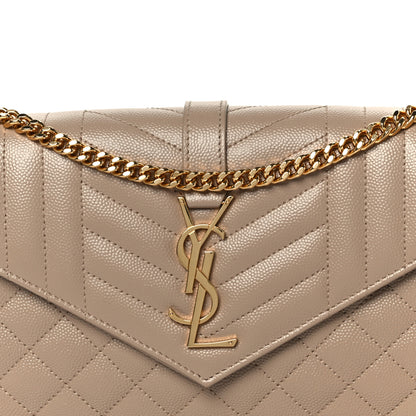 Saint Laurent Grain De Poudre Mixed Matelasse Triquilt Monogram Chain Wallet Dark Beige 7 of 10