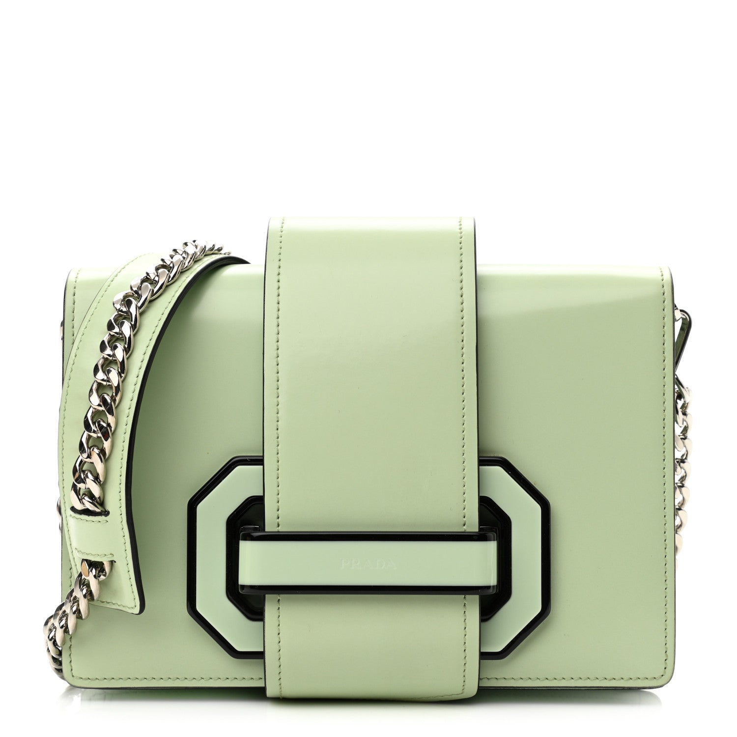 Prada Spazzolato Soft Calfskin Plex Ribbon Bag Acqua 1 of 10