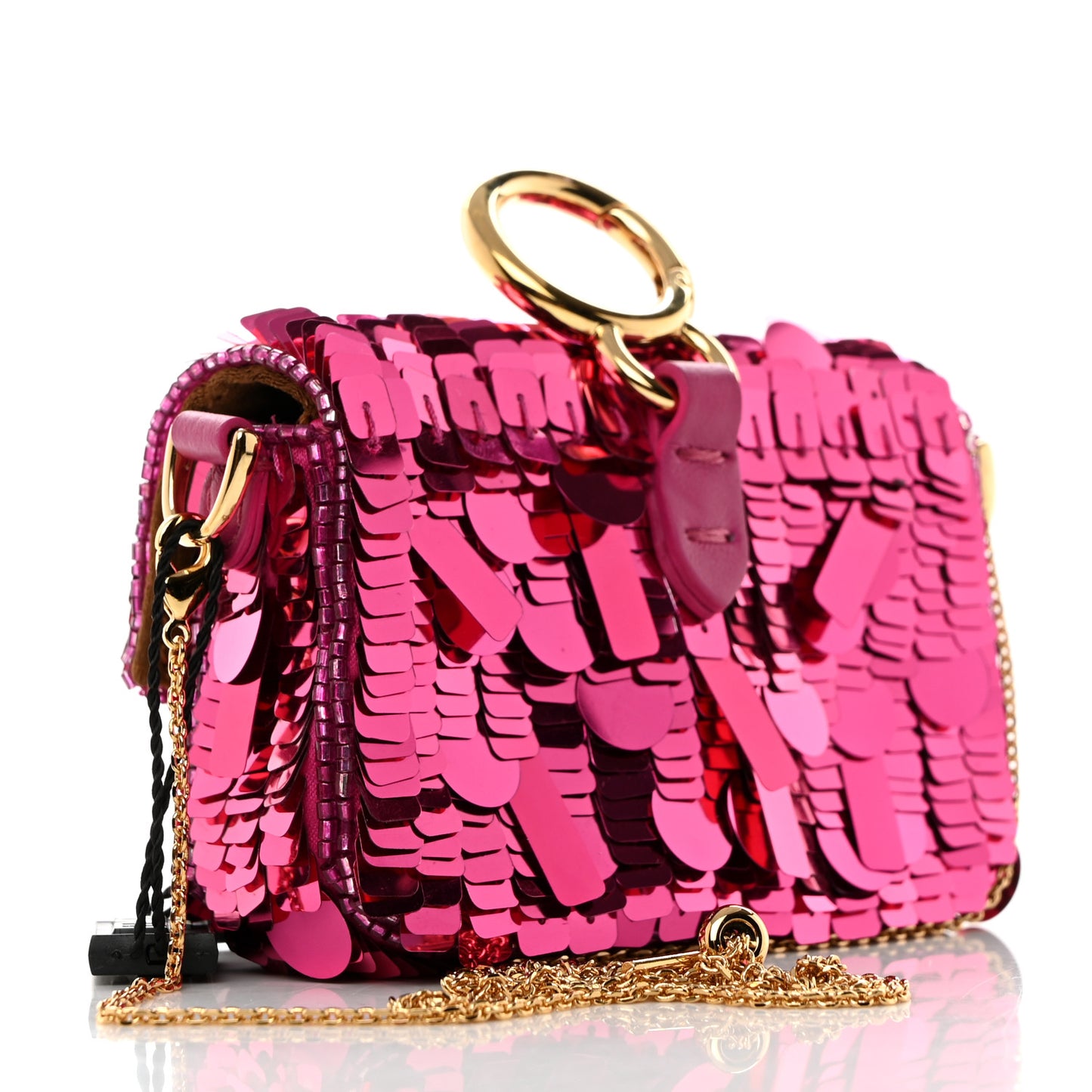 Sequin Paillettes Shiny Nappa Sex and the City Nano Maxi Buckle Baguette Charm Ciclamino Pilar