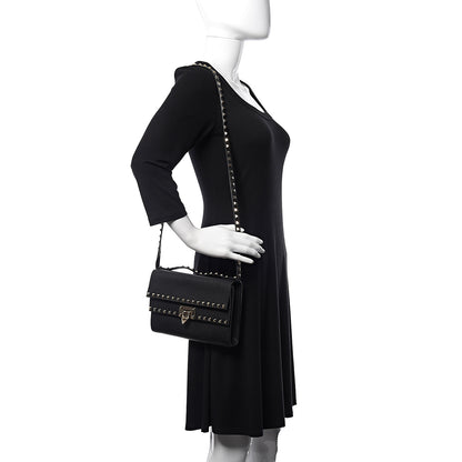 Valentino Garavani Grainy Calfskin Rockstud Double Flap Crossbody Bag Black 2 of 10