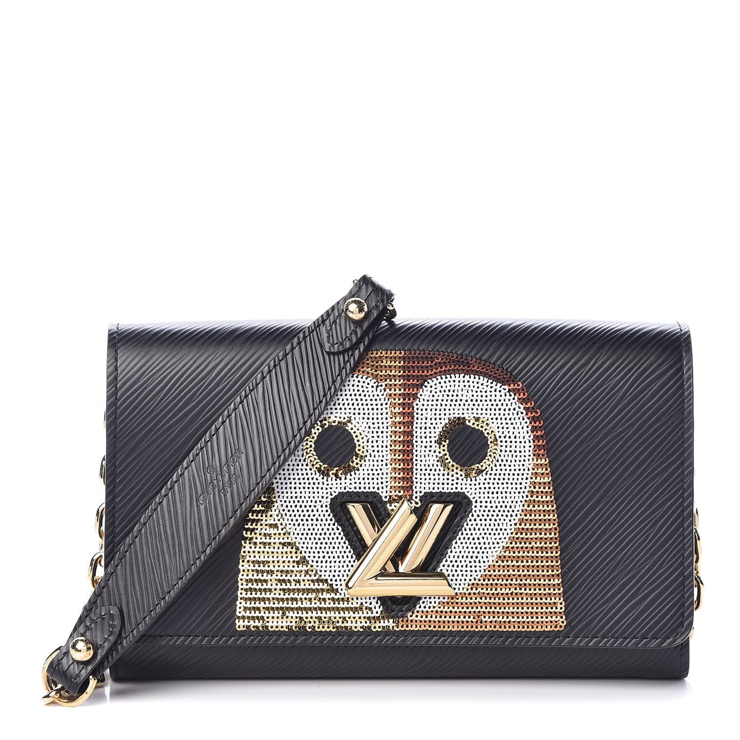 Epi Sequin Night Bird Twist Chain Wallet Black