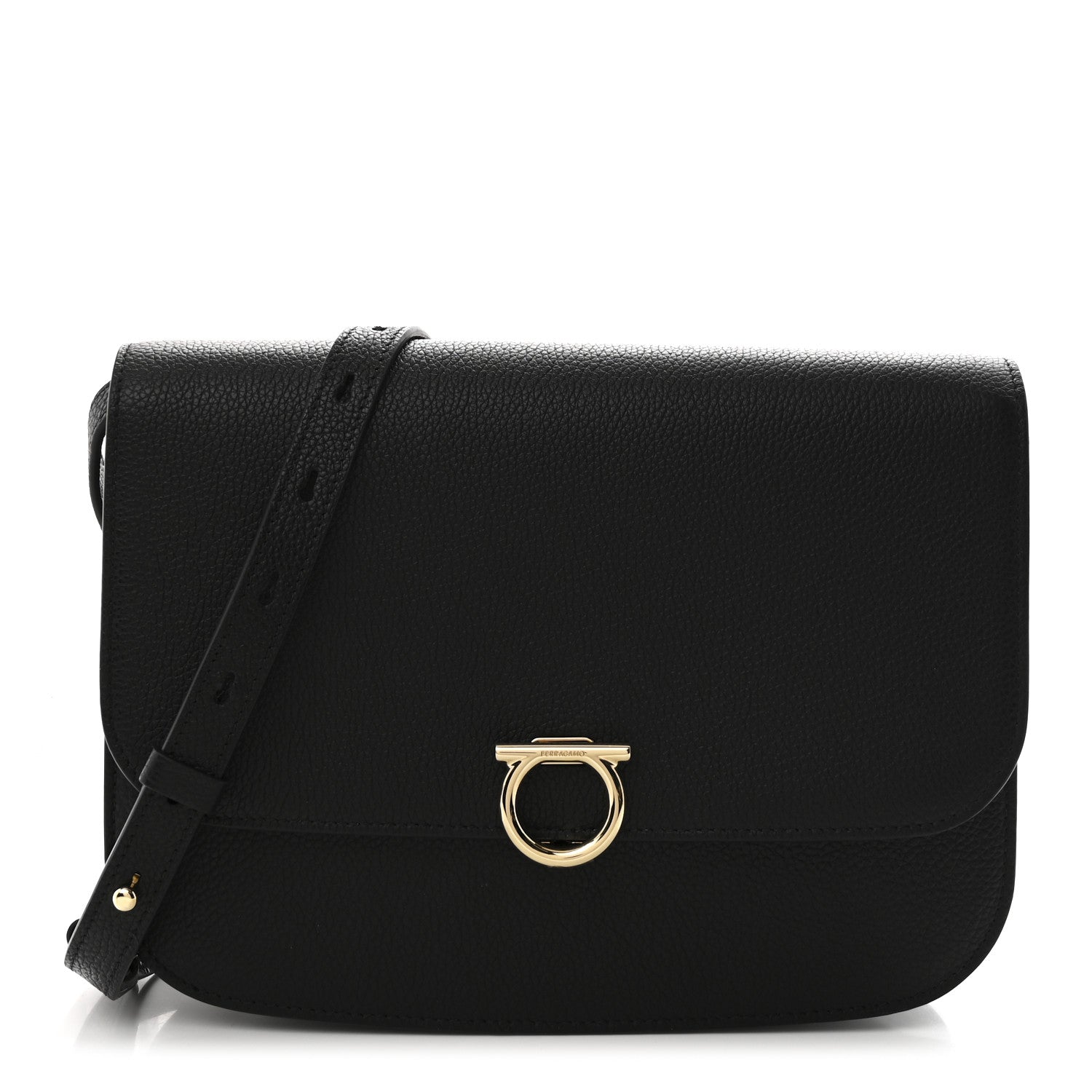 Salvatore Ferragamo Hammered Calfskin Round Gancini Crossbody Bag Black 1 of 9