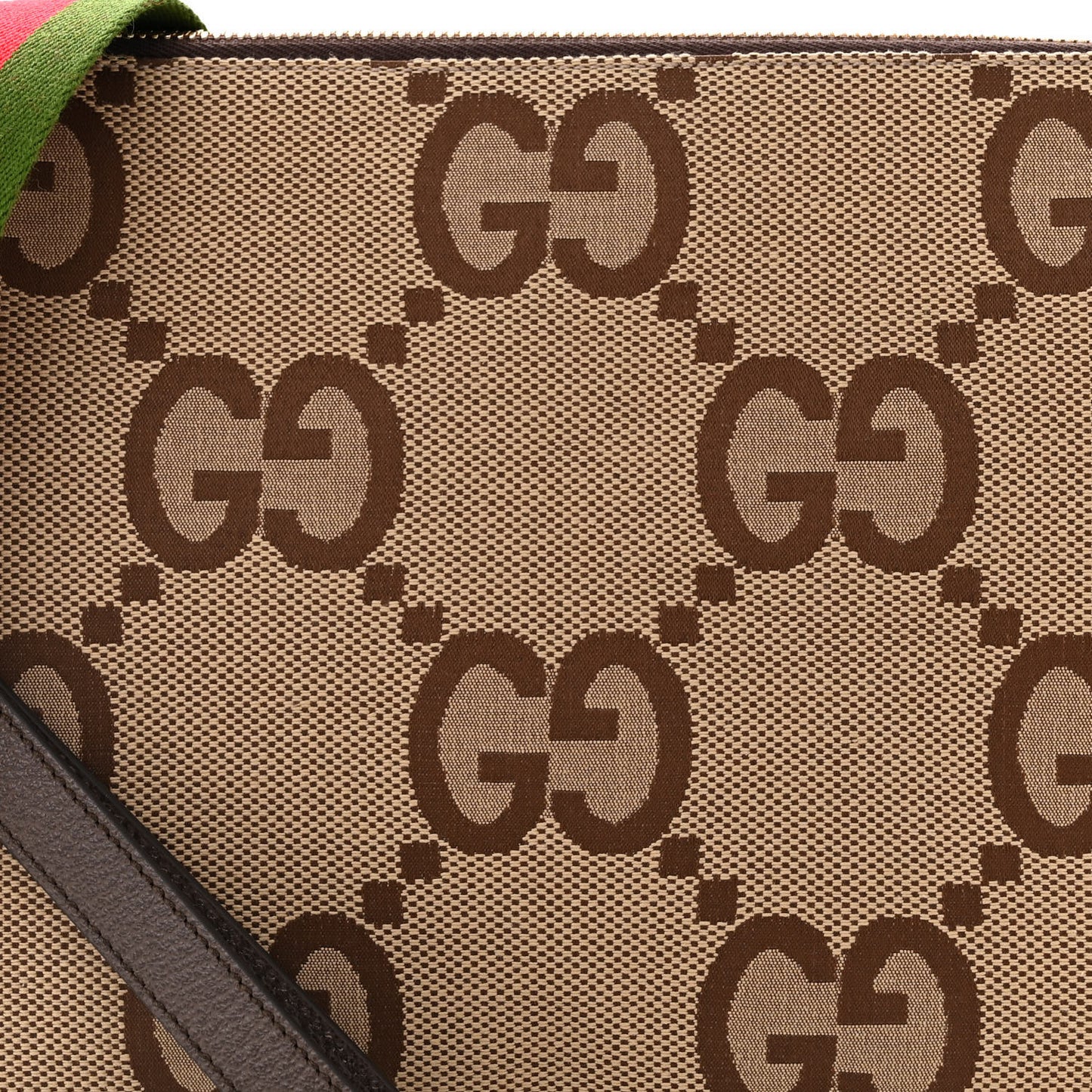 Monogram Jumbo GG Textured Dollar Calfskin Web Wristlet Messenger Bag Camel Ebony New Acero