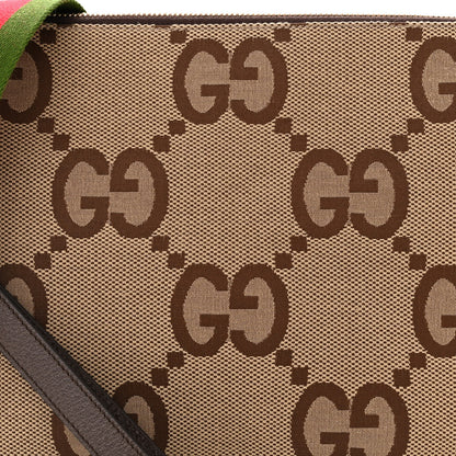 Gucci Monogram Jumbo GG Textured Dollar Calfskin Web Wristlet Messenger Bag Camel Ebony New Acero 8 of 10