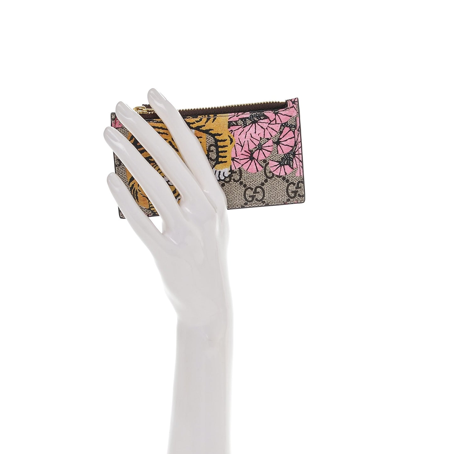 GG Supreme Monogram Bengal Coin Case Card Holder Beige Crop Pink New Acero