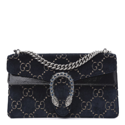 Gucci Velvet Skipper Crystal GG Monogram Small Dionysus Shoulder Bag Blue Beige Black 1 of 14