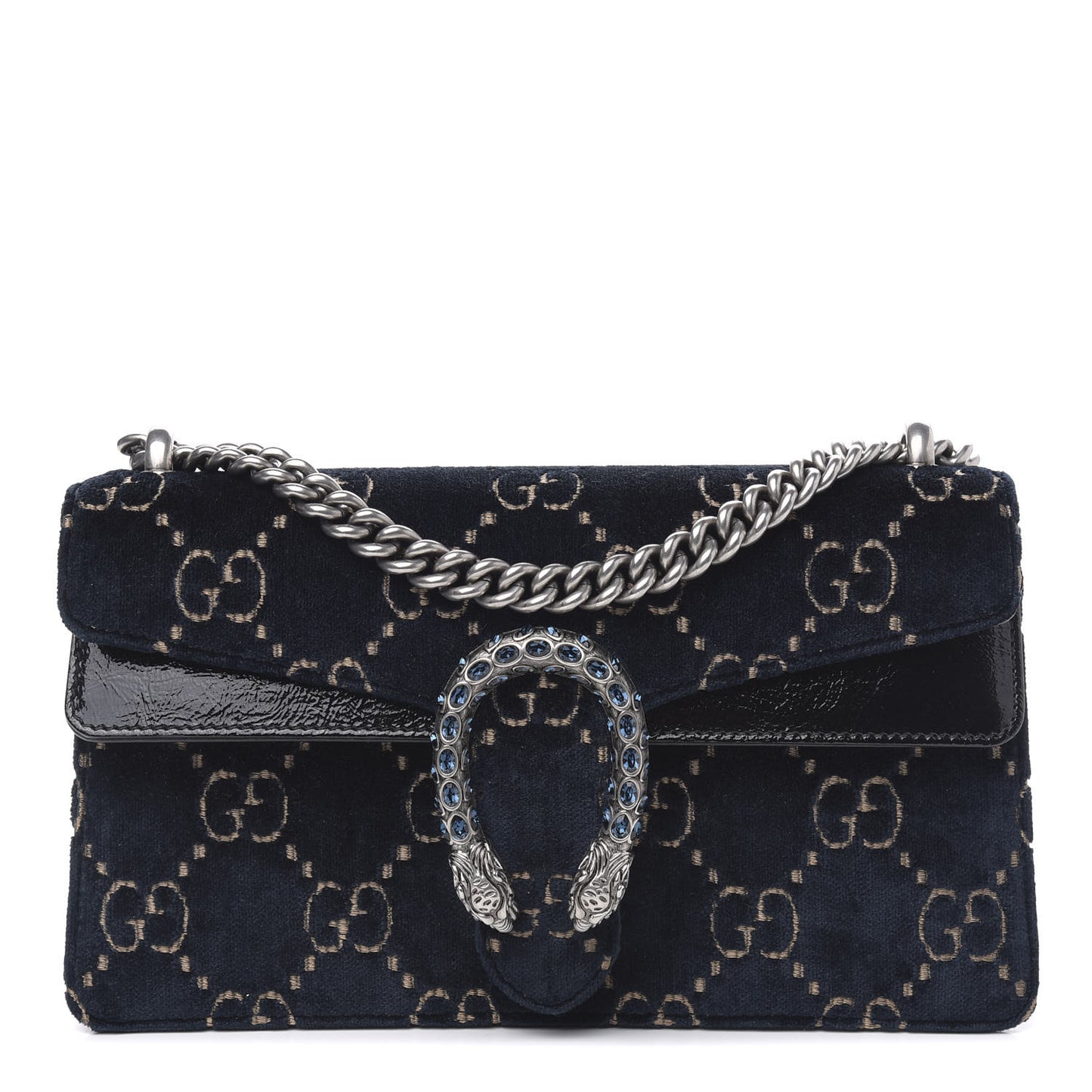 Velvet Skipper Crystal GG Monogram Small Dionysus Shoulder Bag Blue Beige Black
