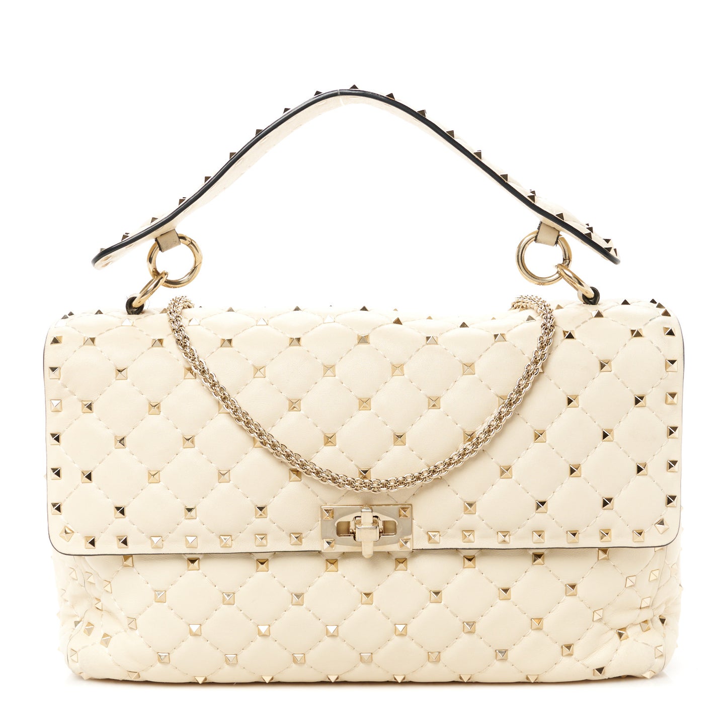 Nappa Large Rockstud Spike Shoulder Bag Light Ivory