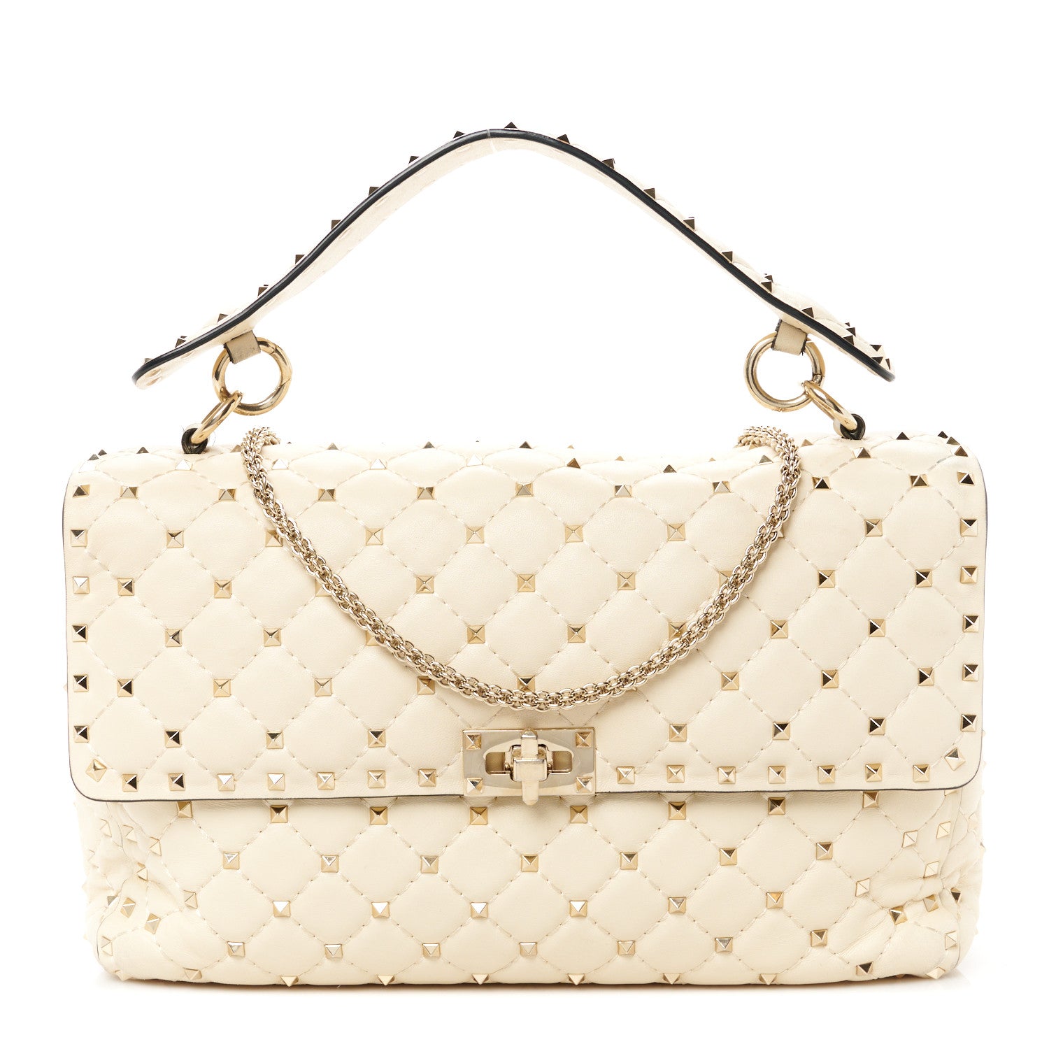 Valentino Garavani Nappa Large Rockstud Spike Shoulder Bag Light Ivory 1 of 12