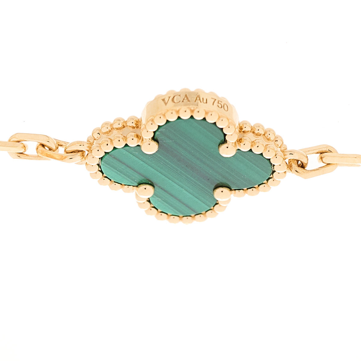 18K Yellow Gold Malachite 5 Motifs Vintage Alhambra Bracelet