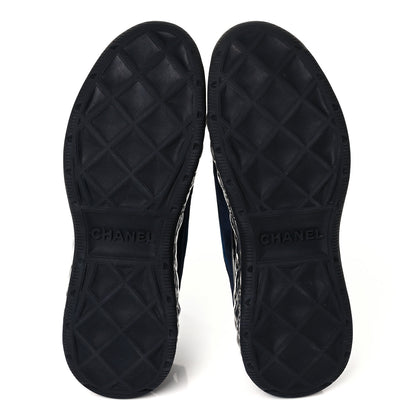Chanel Suede Calfskin Velvet Grosgrain CC Sneakers 39.5 Navy Blue Black 5 of 9