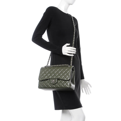 Chanel Caviar Quilted Jumbo Double Flap Dark Green 2 of 10