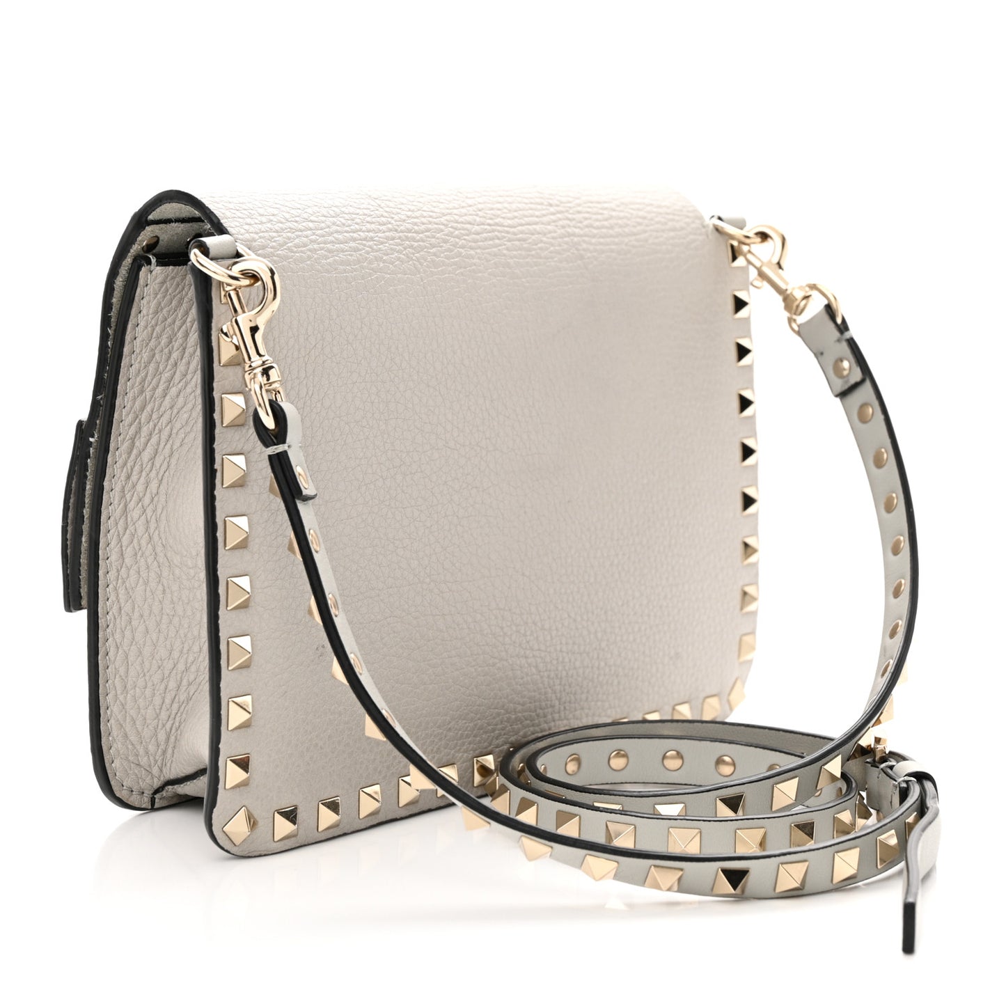 Pebbled Calfskin Rockstud Side Slip Crossbody Pastel Grey