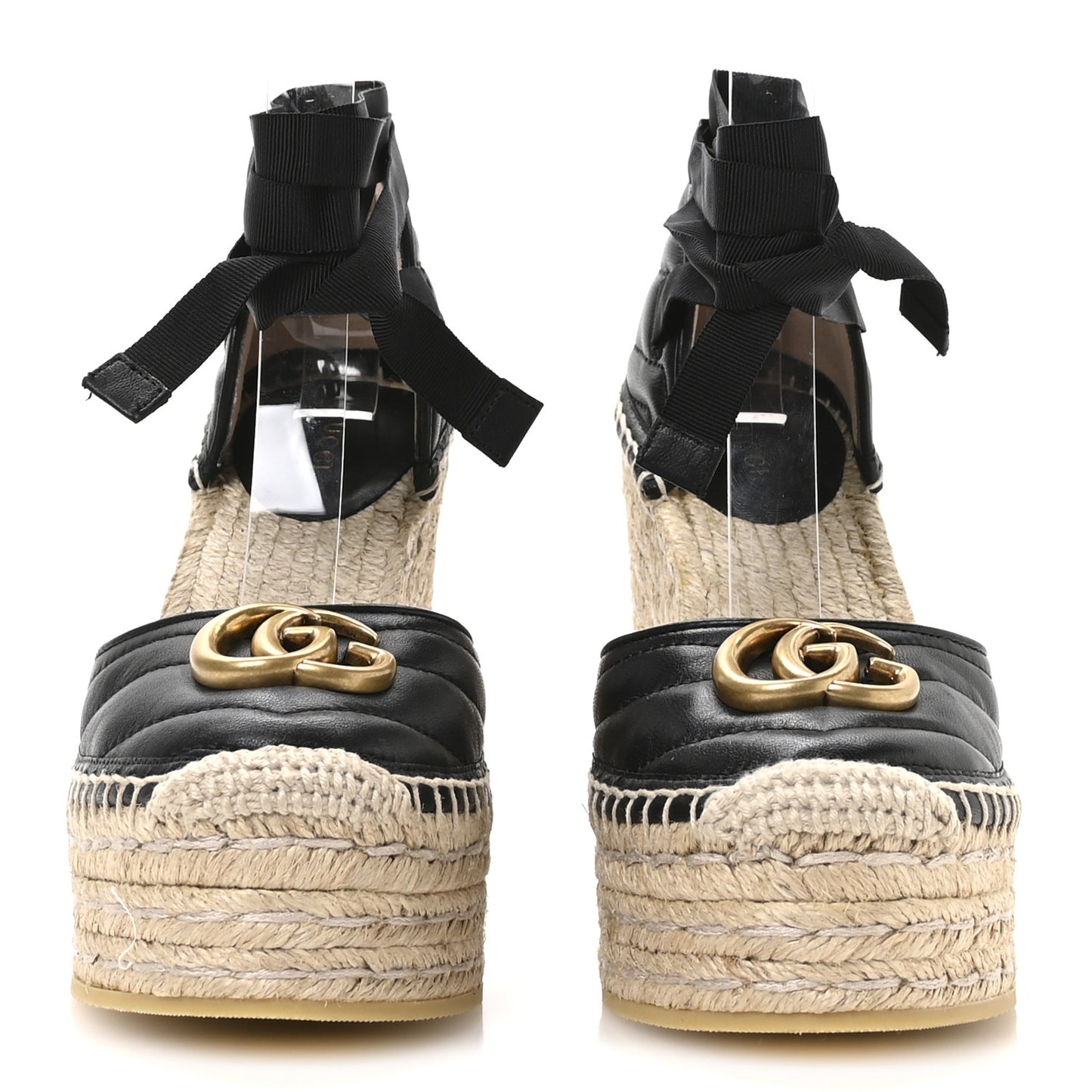 Nappa Matelasse GG Marmont Ankle Wrap Platform 35/120mm Espadrille Wedges 35 Black