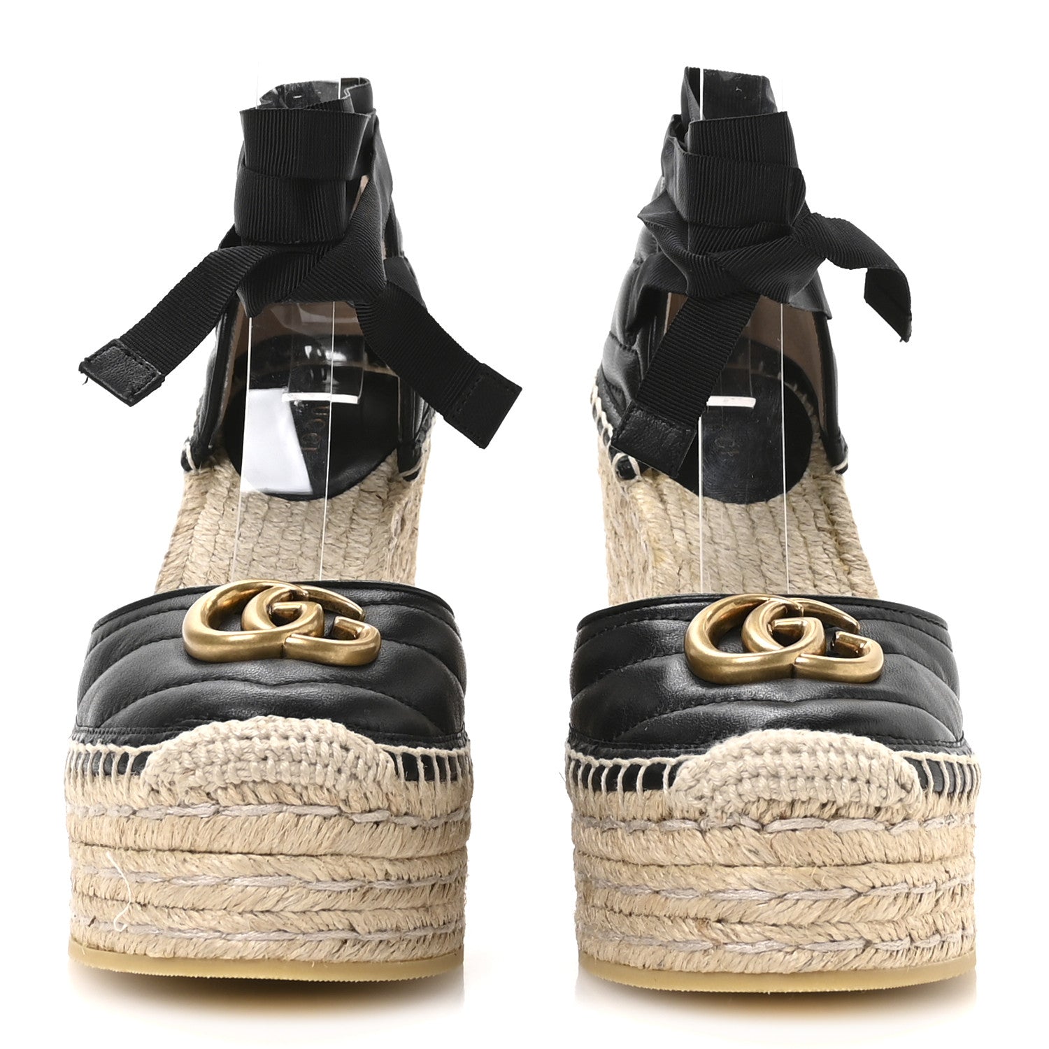 Gucci Nappa Matelasse GG Marmont Ankle Wrap Platform 35/120mm Espadrille Wedges 35 Black 3 of 9